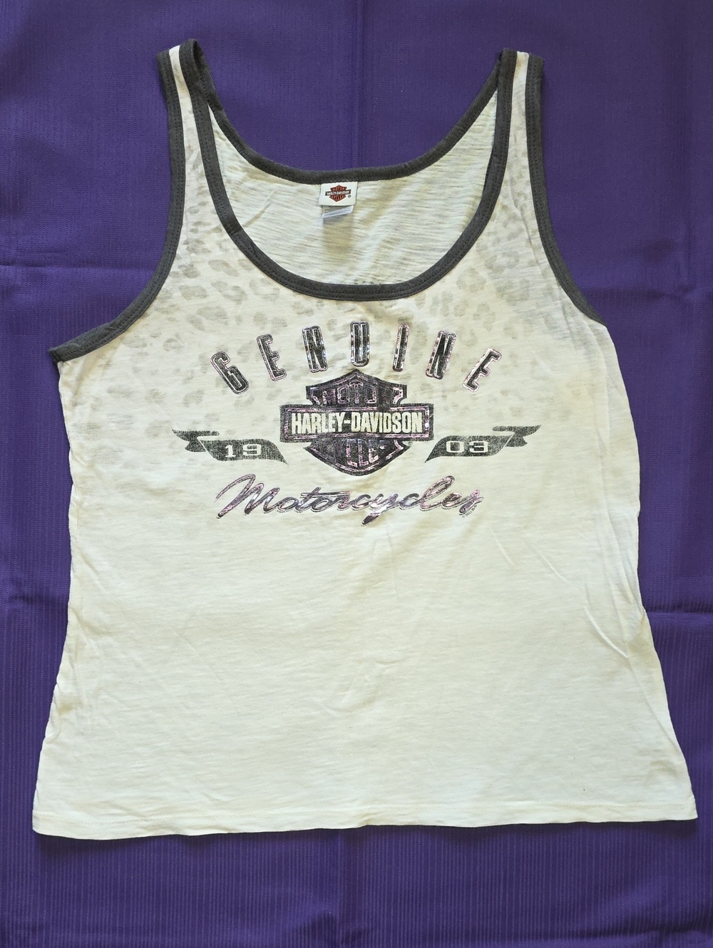 Harley-Davidson Off White Tank Top with Gray Trim and Logo
